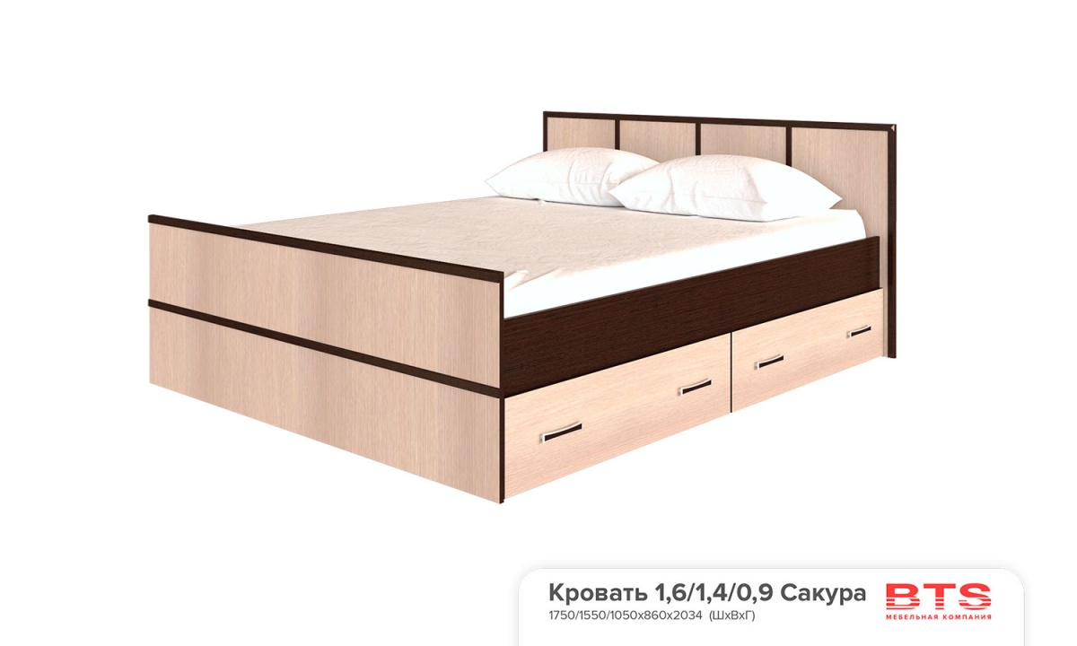 Фотография кровать Сакура 1,6 LIGHT с проложками ДСП